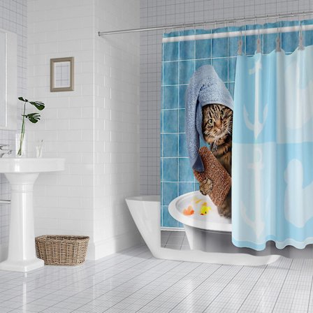 Brusekatt bruseforhæng, badeværelse vandtæt stof bruseforhæng med 12 plastikkroge(200*230cm)