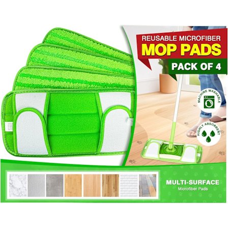 Genanvendelige klude til Swiffer Sweeper 4 pakker, genanvendelig moppe TamApon, mikrofiber moppepuder til rengøring og skrubning af tørre eller våde 