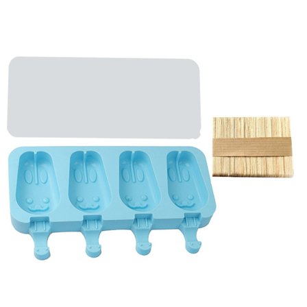 Genanvendelig DIY Iskanin Form Hjemmelavet-4-hulrums Silikone-Isforme Holdbare Is-Lolly-Forme med Låg Håndværk