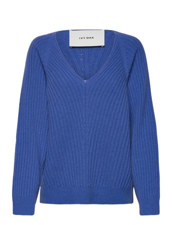 Heavy Knit V-Neck Jumper Pullover Blå IVY OAK*Betinget Tilbud