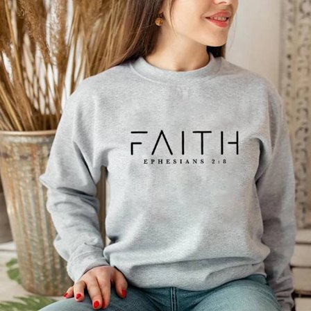Trendig Faith Sweatshirt Bibelversskjorta Kristna kläder Dam Streetwear Tröja Huvtröja Estetiska kläder