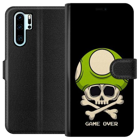 Yhteensopiva Lompakkokotelo Huawei Huawei P30 Pro Pelimotiivi, jossa on kuolonsyöjä ja vihreä sieni retro pelityylillä ja tekstillä game over