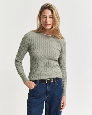 GANT - Kabelstrikket bomullsgenser med stretch til dame faded sage