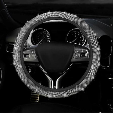Rattmuff, Universal Läder Bil Rattmuff, 38cm Bling Bling Kristall Rattmuff