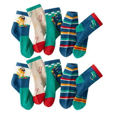 5 par børnestrømper søde tegneserie dinosaurer børnestrømper åndbare mid calf bomuldsstrømper til efterår vinter S