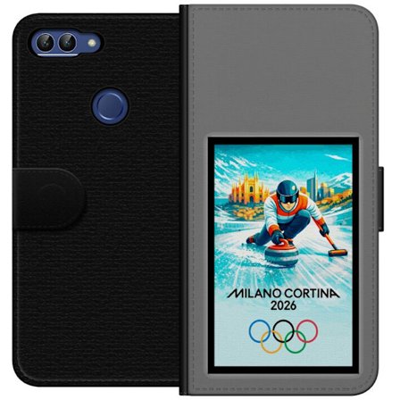 Kompatibel Tegnebogsetui til Huawei P smart Ishockeyillustration med spillere i bevægelse på isen, Milano Cortina 2026, Milano-landemærker og olympisk