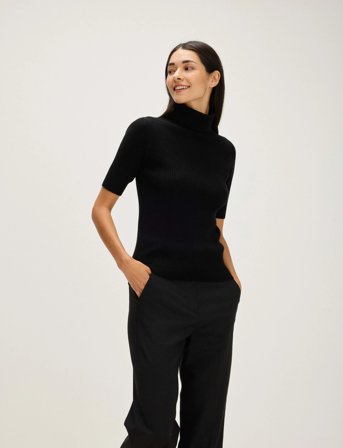 Davida Cashmere Turtleneck Rib T-Shirt - Black - M