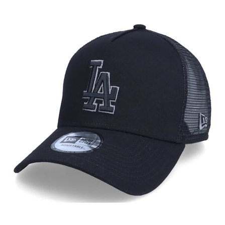 New Era - Los Angeles Dodgers Black On Black Team Logo 9FORTY Black A-Frame Trucker Trucker Black Cap - MLB @ Hatstore