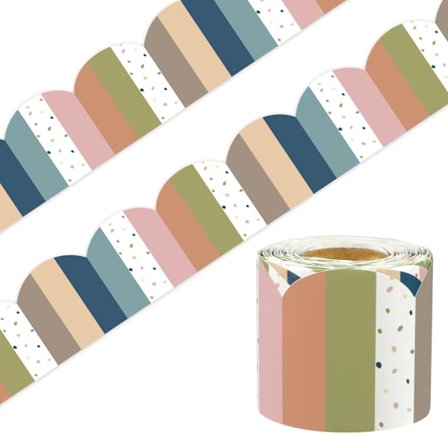 50 ft Boho opslagstavlekanter, bølget stribe & prikket kant til klasseværelse skolekontorindretning, farverig væg tavle Dec