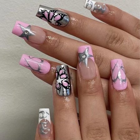 24st Fake Nails Long French Ballerina