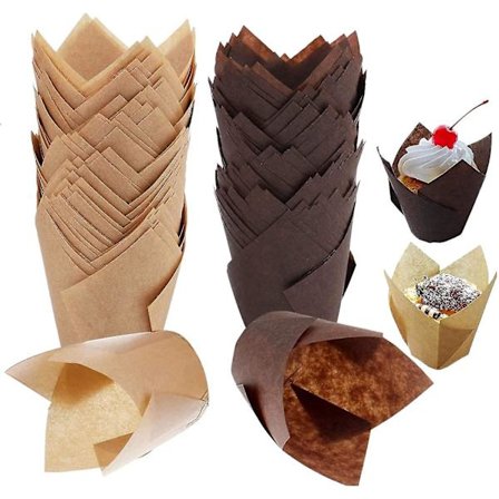 200 stk Tulip Cupcakeformer Muffinsformer Sjokoladebrun Bakepapir Kopper Former Holder Fettbestandig Emballasje For Bryllup Bursdagsfest Babyshower