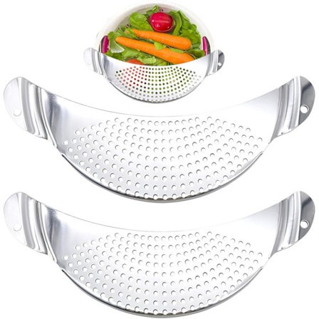 2 stk. Halvmånepande-si, rustfrit stål køkkenpasta-si, gryder, dørslag til vask af grøntsager, frugt, dræn nudler