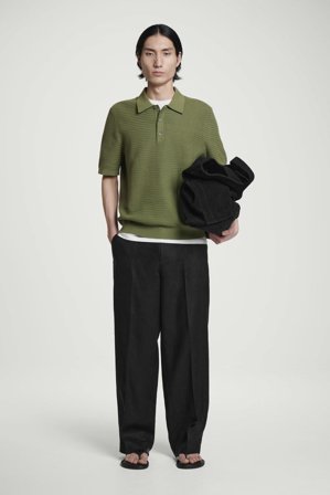 COS Homme Polo En Maille De Coton Texturée in Vert