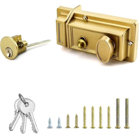 Nattlås Deadbolt Rim Lock med nøkkel Gullfinish Antikk stil Lås med front [DB]