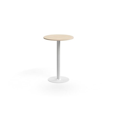 Barbord ALVA, Ø700x1000 mm, gulvfast, højtrykslaminat, hvid/birk