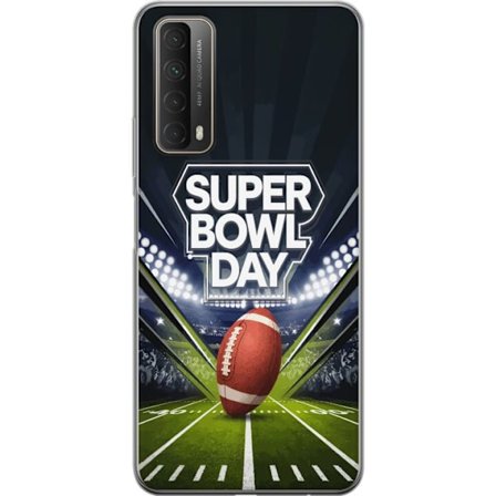 Kompatibelt Mobildeksel til Huawei P smart 2021 Super Bowl Day plakat med amerikansk fotball på opplyst arena i dramatisk sportsdesign
