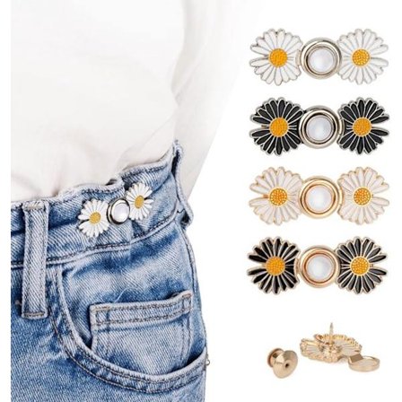 4-delt sett for midjestramming - forkortede knapper for jeans - justerbare knapper - krysantemummønster
