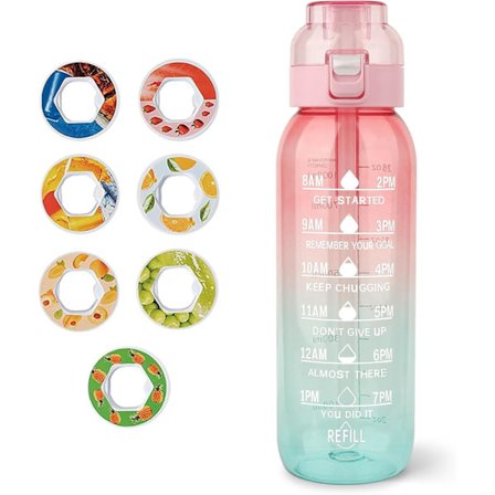 Air Gourde Smagsvandflaske 1000ml, med 7 forskellige dufte, Luftduftende vandflaske, BPA-fri, med sugerør, 0 sukker