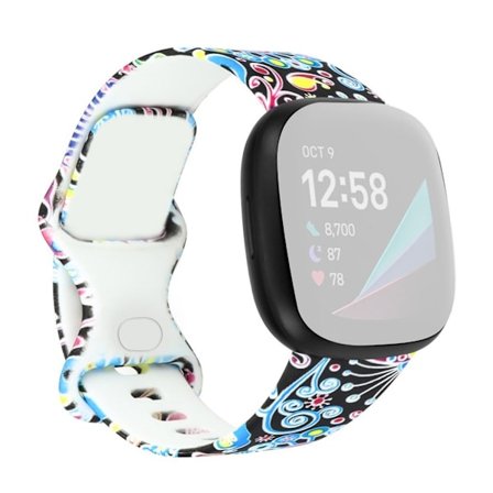 Beautiful pattern in silicone watch band for Fitbit Versa 3 - Colorful Flowery Vines / Size: S