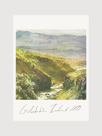 Naturbild av stenigt landskap i blått, grönt & gult | Kunstary.com, 70x100 cm