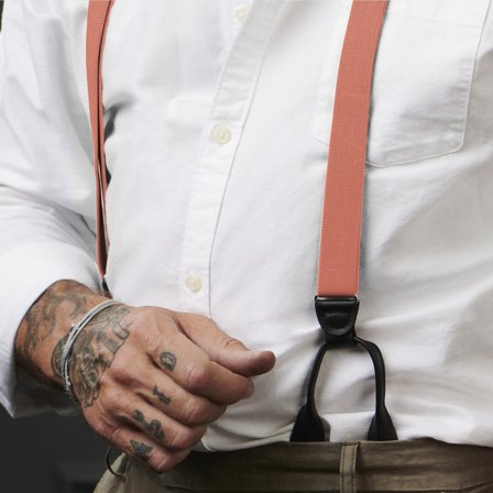 Bretelle sottili color corallo con fermaglio per bottoni per uomini - Bretelle per bottoni