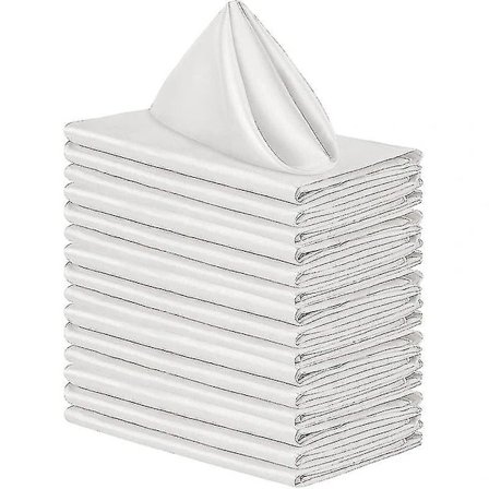 12 kpl Kangasservetit, Tum Satin Pöytäservetit, Uudelleenkäytettävät Kangasservetit Häihin 43*43cm valkoinen