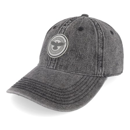 Vikings - Raven Viking Circle Washed Black Denim Dad Cap Unconstructed Black Cap - @ Hatstore