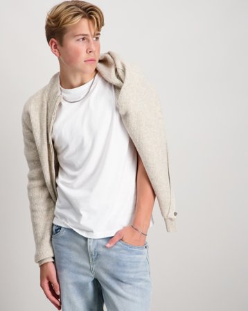 Grunt GRGotfred LS Zip Brush Knit Kremfarget Genser Gutt - Kids Brand Store