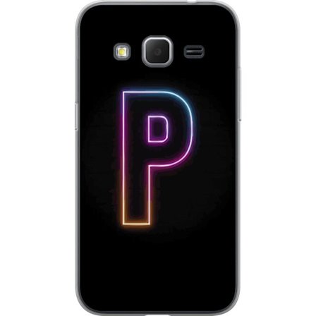 Kompatibelt Mobildeksel til Samsung Samsung Galaxy Core Prime Minimalistisk neonbokstav P i fargegradering og lyseffekt mot svart bakgrunn i digital n