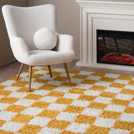 Chessie 200X200 Gul/Off White Rutig Kvadratisk Matta