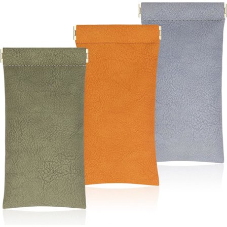 PU-nahkainen silmälasikotelo 3-pakkaus, kannettava pehmeä puristus yläosa aurinkolasit lukulasit pussi silmälasit laukku naisille miehille lapsille