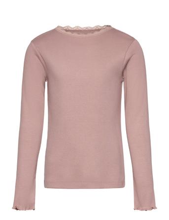 T-Shirt Ls Rib Tops T-shirts Long-sleeved T-Skjorte Pink Huttelihut