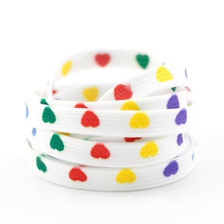 Ett par femfärgade Love-skosnören 120cm, färgglad canvas