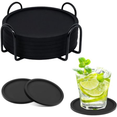 Glasbrikker, Glasbrikker til glas, Sorte glasbrikker, Tykke runde silikoneglasbrikker, Til drikkevarer, Kaffemåtter, Ølbarmåtter, Fortykket, 5 cm