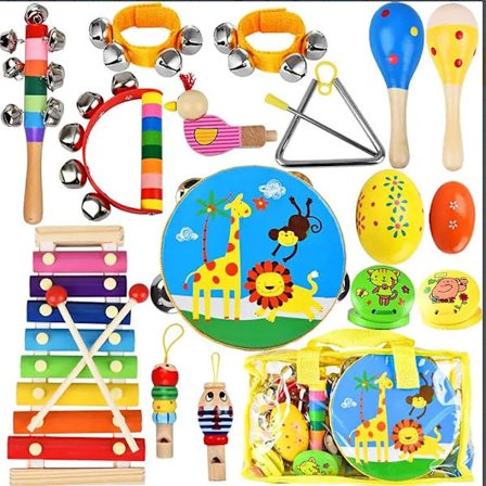 Wooden Musical Instruments Set with Xylophone, Toy for Toddlers 3-5 Years Old