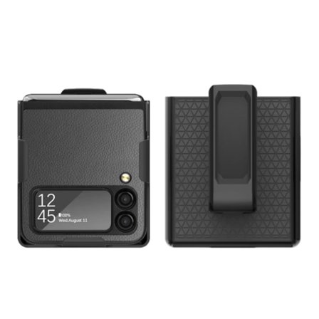 Samsung Galaxy Z Flip 4 Skal Litchi Med Bältesklämma Grå