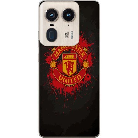 Kompatibelt Mobildeksel til Motorola Motorola Edge 50 Ultra Manchester United logo i rød og gul farge med røff sportslig bakgrunn