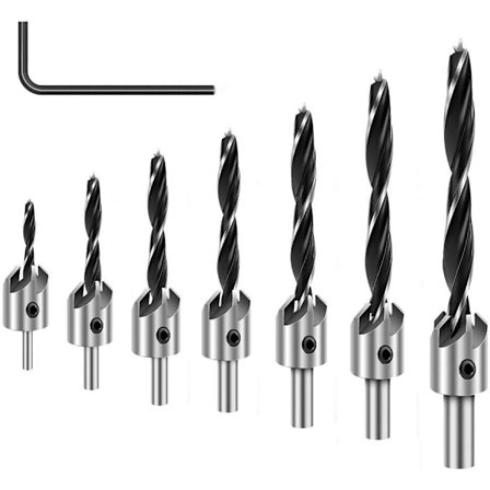 Forsenket borsett - 7 stk forsenket bor for treverk