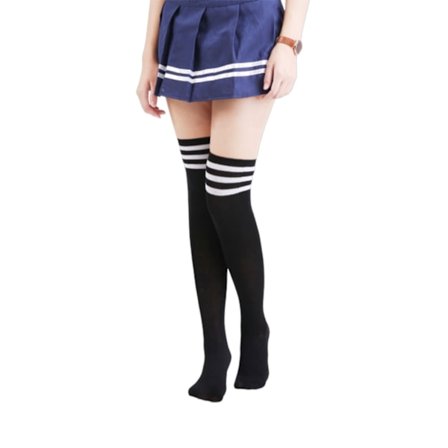 Stribede Knæstrømper Høje Strømper Sort med Hvide Striber sort - Perfet