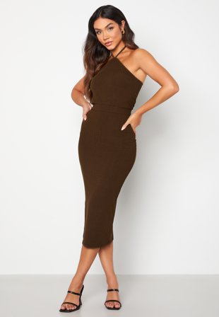 BUBBLEROOM Marion halterneck rib dress Brown Klær