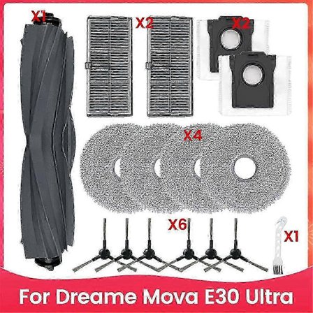 Kompatible Dreame Mova E30 Ultra robotstøvsuger reservedele hovedsidebørste Hepa-filtre