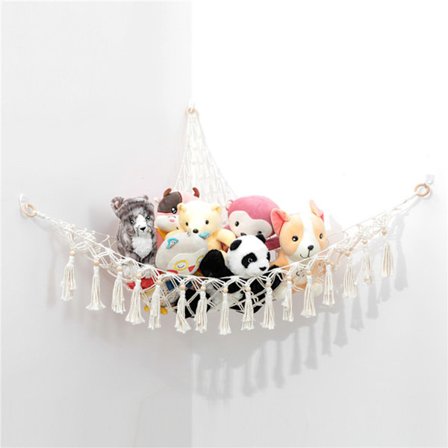 Opbevaring til udstoppede dyr med hængekøje i net til let plyslegetøj