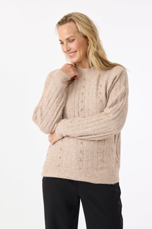 SIGNATURE - Langærmet Strik - Sand Melange - Perle Detalje