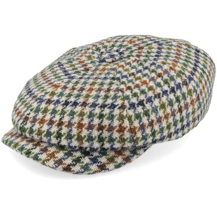 Stetson - Beige - flatcap - Cap - Hatteras Harris Tweed Ecru/Blue/Green/Cognac Flat Cap - Hatstore