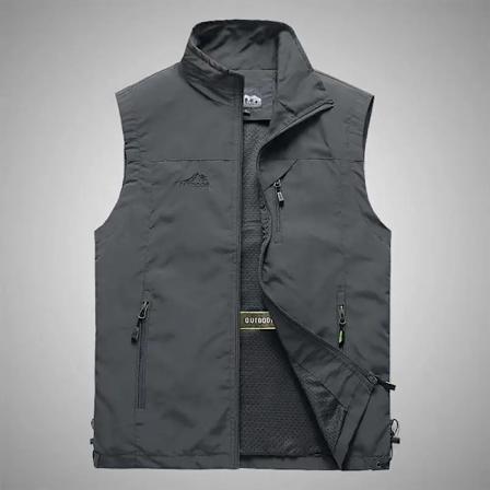 FGKKS Forår Ny Mænd Veste Udendørs Fritid Ensfarvet Vest Ung Midaldrende Fotografering Fiskeri Casual Vest Jakke Mand Dark Grey XXL