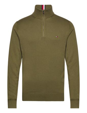 Pima Org Ctn Cashmere Zip Mock Knitwear Half Zip Pullover Kakigrønn Tommy Hilfiger*Betinget Tilbud