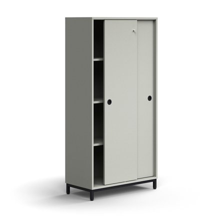 Schiebetürenschrank QBUS, abschließbar, 1636x800x400 mm, schwarz, hellgrau