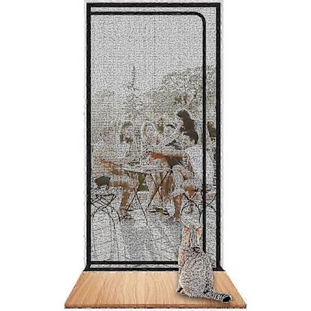 Forstærket kattedør med kraftig kæledyrssikker skærm med lynlås, hvid, forhindrer kæledyr i at løbe ud 0619