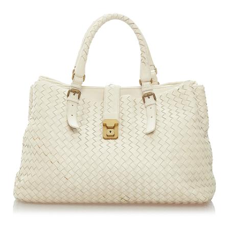 Bottega Veneta Vintage, Pre -owned Intrecciato Roma Leather Handbag Wit, Dames, Maat:ONE Size