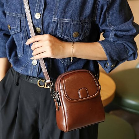 Ekte Skinn Telefonveske Doble Glidelåser Allsidig Crossbody